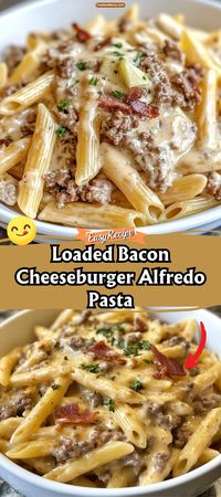 Loaded Bacon Cheeseburger Alfredo Pasta via @recipesforfamily12