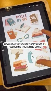 Victoria✨ on Instagram: "Here is part 2 of how I draw my sticker sheets! ✨ Again, using the iPad Pro 11 inch (2021) with the 2nd gen Apple Pencil and the app @procreate ! The brushes I use are @jingsketch Sketch Round brush, and Studio Pen which is free on the app already. A basic summary of my process: - I almost always use a new layer when drawing a new part of the sticker, which is usually a part that is a different colour (but not always) - Clipping masks are my best friend because they