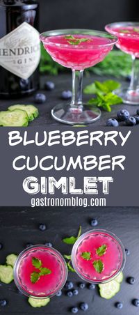 Blueberry Cucumber Gimlet - gin, lime juice, cucumbers, blueberries, simple syrup, mint for garnish! Perfect summer drink! #cocktail #summer #blueberry #drinking #sugar