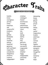 Character traits from http://www.lauracandler.com/