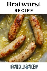 This Bratwurst recipe is quick, easy, hearty and savory! It takes only 30 minutes in one skillet. This family friendly dinner is great for dinners, meal prep and leftovers. The Brats become juicy and flavorful while the onions are caramelized and delicious! This classic German recipe is great for any occasion.