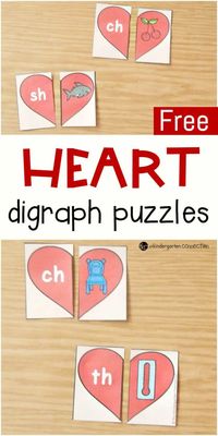 FREE Printabel Heart Digraph Puzzles for Valentine's Day