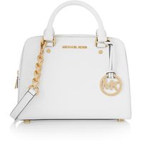 MICHAEL Michael Kors Textured-leather tote found on Polyvore featuring bags, handbags, tote bags, white, white tote, zippered tote bag, white purse, zip tote and michael michael kors purse