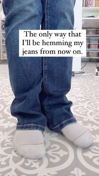 Calling anyone who’s bought the perfect jeans only to find that the length isn’t quite right….or if you’re a short girl like me they are usually 5” too long! We all know that when you hem jeans the traditional way, the look like they have been hemmed. The way to avoid that is to keep the original hem. Here is how to do just that: Put them on and cuff them up to your desired length. Stand up straight and put on some shoes to make sure you like where they hit. Pin just above the cuff. T...