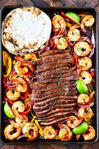 Steak and Shrimp Sheet Pan Fajitas