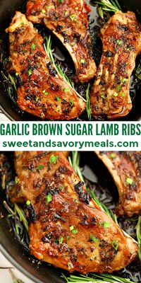 Garlic Brown Sugar Lamb Ribs are perfectly tender, flavorful, and ready in less than 30 minutes. #lamb #Easter #lambribs #easyrecipe #sweetandsavorymeals