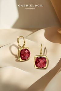 14K Yellow Gold Cushion Cut Garnet Earrings With Flower Pattern J-Back EG14987Y4JGN #gabrielandco #gabrielny #jewelrylover #finejewelry #goldjewlry #earrings #Garnet Earrings