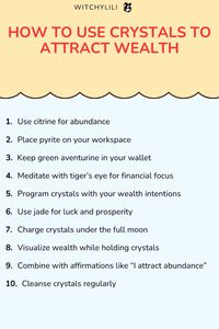 Attract wealth with these powerful crystals! Use citrine, pyrite, jade, and tiger’s eye while meditating or place them in your workspace. Program them with affirmations like “I attract abundance” and visualize financial success. Save this Pin to start manifesting wealth today! #WealthCrystals #ManifestMoney #AbundanceTips