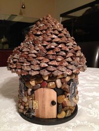 Stone fairy house with acorn roof