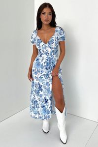 Solem Midi Dress - Blue Floral – Thats So Fetch