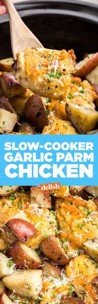 This slow-cooker garlic parmesan chicken is one of our best dinners ever. Get the recipe on Delish.com.