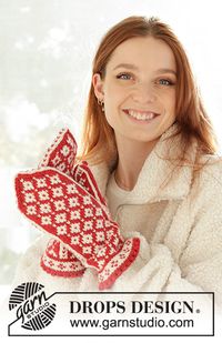 Very Merry Mittens - Knitted mittens in DROPS Lima. The piece is worked bottom up with Nordic pattern. Theme: Christmas. Free knitting pattern DROPS 242-65