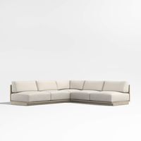 Mallorca Wood 3-Piece L-Shaped Armless Outdoor Sectional Sofa with Taupe Cushions | Crate & Barrel