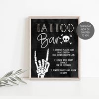 "Unleash your inner rockstar at the 'Bad Two the Bone' Tattoo Bar! This sign isn't just a decoration; it's an invitation to let loose and embrace your inner rebel. With edgy designs and a touch of attitude, our tattoo bar sign sets the stage for a rockin' celebration. Set up your VIP pass to a birthday bash where temporary tattoos become badges of honor, and everyone leaves feeling 'bad to the bone.' Let the ink flow and the party roll as you rock on in style! Find all of our matching birthday p