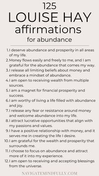 Discover the transformative power of positive thinking with Louise Hay affirmations for abundance! Dive into positive affirmations that can help you attract prosperity, wealth, and joy into your life. These money affirmations are made to uplift your spirit and manifest abundance. Start your journey to a richer, more fulfilling life today!