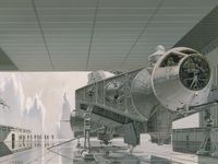 Ralph McQuarrie's original depiction of the Millennium Falcon, later turned into the Tantive IV, Rebel Blockade Runner