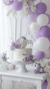 Express your lilac love with whimsical balloon delight in shades of lilac and white. Create a charming and romantic atmosphere for your baby shower celebration.