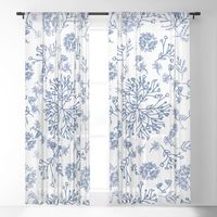 Botanicals in a circles. ferns, garden, leaf, botanic, white, blue, boho, white-blue. Sheer Curtain