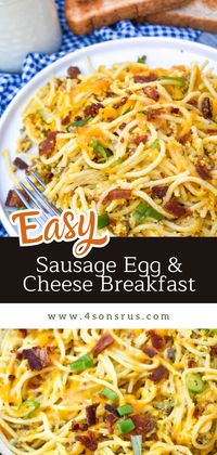 Breakfast spaghetti isn’t just for Buddy the Elf! This savory breakfast pasta was inspired by carbonara and features sausage, cheese, and eggs to keep you fueled all day long! View this easy recipe at 4sonrus.com.