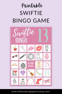 Immerse yourself in the magic of Taylor Swift's iconic symbols, lyrics, and album artistry with 30 unique bingo cards. Perfect for Swifties of all ages, this game brings a harmonious blend of music and fun to your celebrations! Each card features Taylor icons, ensuring a delightful experience for every player. Whether it's a birthday bash, album release party, concert party, or just a Swiftie hangout, our printable game adds a harmonious touch to the occasion! #taylorswift #printable #bingo