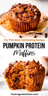 These healthy and moist Pumpkin Protein Muffins are the ultimate fall baking recipe! Packed with protein and full of autumn flavors, they're perfect for a nutritious fall snack. Easy to make, these muffins are ideal for busy mornings or a quick afternoon treat. Enjoy the delicious blend of pumpkin spice and chocolate chips while staying healthy this fall season. #proteinsnacks #fallbaking #fallsnacks