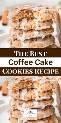 Bake the best coffee cake cookies with this easy cookie recipe! These soft and chewy treats have everything you love about coffee cake—in a cookie. Make them for breakfast, a snack, or dessert. With a vanilla glaze for extra sweetness, plus cinnamon sugar and buttery streusel, they are simply the best!