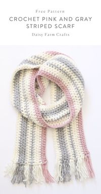 Free Pattern - Crochet Pink and Gray Striped Scarf #crochet