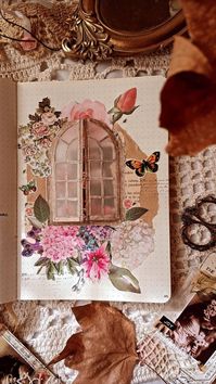 window surrounded by flowers and butterflies. #window #flower #butterfly #scrapbooking #album #papercraft #handmade #diy #diyproject #cardmaking #greetingcards #fyp #carddesign