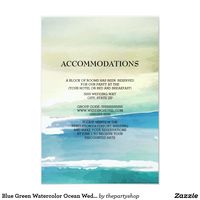 Blue and green #watercolor ocean waves #wedding accommodations information card.