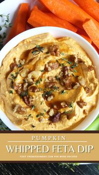 Pumpkin Feta Dip! This sweet, and salty whipped dip has just 5 ingredients and comes together in just 5 minutes. #pumpkin #pumpkins #pumpkinseason #pumpkinpie #pumpkinpuree #pie #fall #fallfoods #feta #cheese #cheeseboard #fetacheese #dip #cheesedip #appetizers #appetizer #snack #snacks #easyrecipes #easy #easyappetizers #party #partyfood #thanksgiving #thanksgivingdinner #thanksgivingrecipes #honey #whipped #dips #recipes #holiday #party #entertaining #thanksgiving #christmas #healthy