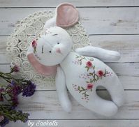 Fleece toy for children "Easter Bunny" with embroidery flowers/ Fleece bunny/ fleece rabbit/ plush b