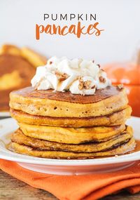 Pumpkin Pancakes - These pumpkin pancakes so light and fluffy, with the perfect pumpkin spice flavor. A delicious fall breakfast everyone will love!