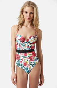 Topshop Floral Halter Swimsuit