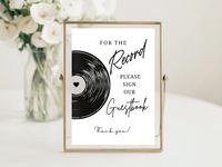 Capture the special moments of your big day and create an unforgettable wedding experience for your guests with this "For the Record Please Sign Our Guestbook" sign! This alternative guest book sign invites guests to leave their heartfelt messages on your record and is the perfect addition to your wedding decor. It is a unique twist on the traditional guestbook your guest will remember and something you will cherish as a keepsake forever! This custom reception sign comes in 3 ready-to-print size