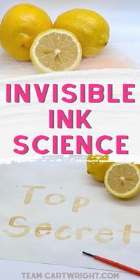 How make invisible ink! This invisible ink science experiment is too cool not to do. Learn how to make disappearing ink using kitchen items and then how to make it reappear. (And yes, get the whole scientific explanation too.) This is a simple STEM activity for preschool, PreK, and kindergarten. Tactile hands on learning science activity perfect for at home learning or in the classroom. Low mess and easy clean up too. Fast science kids love! Team-Cartwright.com Preschool science, prek science.