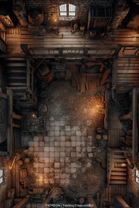 Explore this immersive abandoned mill battle map with a mysterious opened door! Dive into epic RPG adventures with our exclusive battlemap bundles on Patreon. #RPG #DnD #maps #battlemap #Patreon #tabletopgames