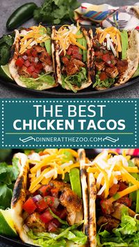 The best chicken tacos with grilled marinated chicken, pico de gallo and plenty of toppings. #tacos #dinneratthezoo