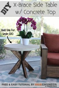 DIY X-Brace Concrete Side Table Plans | Rogue Engineer for Remodelaholic.com