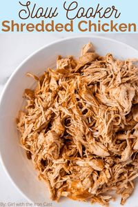 This Slow Cooker Mexican Shredded Chicken is so versatile, perfect for any Mexican dish, salads, meal prep, etc! #slowcooker #crockpot #slowcookerchicken #crockpotchicken #shreddedchicken #pulledchicken #chickenbreast #slowcookerchicken