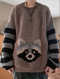 crochet sweater, raccoon, crochetting