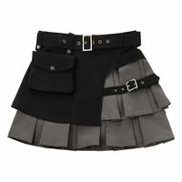 Futuristic Layered Box Pleat Techwear Skirt with Cargo Pockets