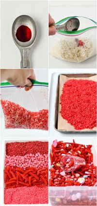 Instead of making sweets the center of attraction for the holidays, why not turn that old rice or pasta into an activity your toddler will love with this Valentines Day Sensory Bin?! #valentinesdayactivitiesforkids #sensorybins #fortoddlers #valentinesdaycrafts #valentinesday