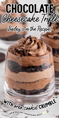 Layers of decadent chocolate, creamy cheesecake and Irish cream make this chocolate cheesecake trifle an elegant dessert for your next dinner party.