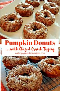 These pumpkin crumb donuts taste like bakery style donuts with a delicious crumb topping! Only these are made with spice cake mix. Yum!