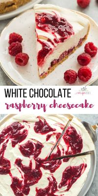 This White Chocolate Raspberry Cheesecake is an easy no bake cheesecake recipe for summer! It is SO smooth and creamy and you don’t ever have to turn on the oven. It’s the perfect no bake dessert for showing off summer berries — strawberries or blueberries work just as well! Includes step by step RECIPE VIDEO  #cheesecake #dessert #nobake #chocolate #raspberry #easy #recipe