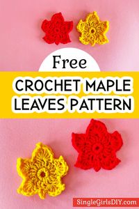 Free maple leaf crochet pattern to make fall leaves out of yarn. Step by step guide with photos showing each stitch.