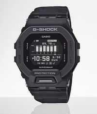 G-Shock GBD200 Move Step Tracker Watch - Black , Men's Mattegrey Stainless steel case back watch Super illuminator LED backlight 1-second stopwatch Countdown timer Mobile link using BluetoothÂ® Shock resistant Elapsed time distance pace and calories burned Resin band Case measures: 1 1/2(L) x 1 1/2(W) Strap width measures 3/4. Water resistant up to 20 BAR. Stainless steel case back and buckle. Apparel & Accessories