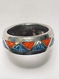 Women Size 5.5 Ring Turquoise & Coral Enamel Southwestern Design Band Vtg Estate | eBay