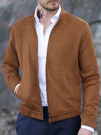 Brown Casual Collar Long Sleeve Suedette Plain Other Embellished Slight Stretch  Men Clothing