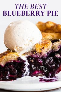 How to make the BEST Homemade Blueberry Pie you'll ever eat! Your friends and family will love the old fashioned blueberry filling made with fresh or frozen blueberries and the easy, from-scratch buttery pie crust. Don't forget a scoop of vanilla ice cream on top! #blueberrypie #pie